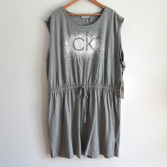 Calvin Klein Sleeveless Dress Women's Plus Size 3X Gray Logo Stretch - Picture 1 of 8